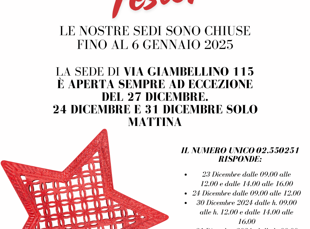 Chiusure festive sedi Cgil Milano fino al 6 gennaio 2025.